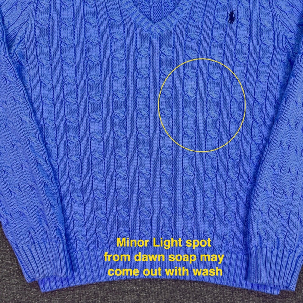 Polo Ralph Lauren V-Neck Sweater Mens XL Blue Cable Knit Casual Cotton Pony Logo - Picture 5 of 15